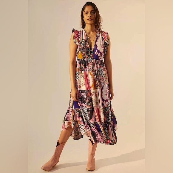 Anthropologie Dresses & Skirts - New Anthropologie Ruffled Patchwork Midi Dress sz 4.